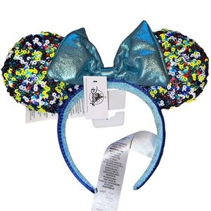 Disney multi colored sequin ears with a metallic finish bow NWT